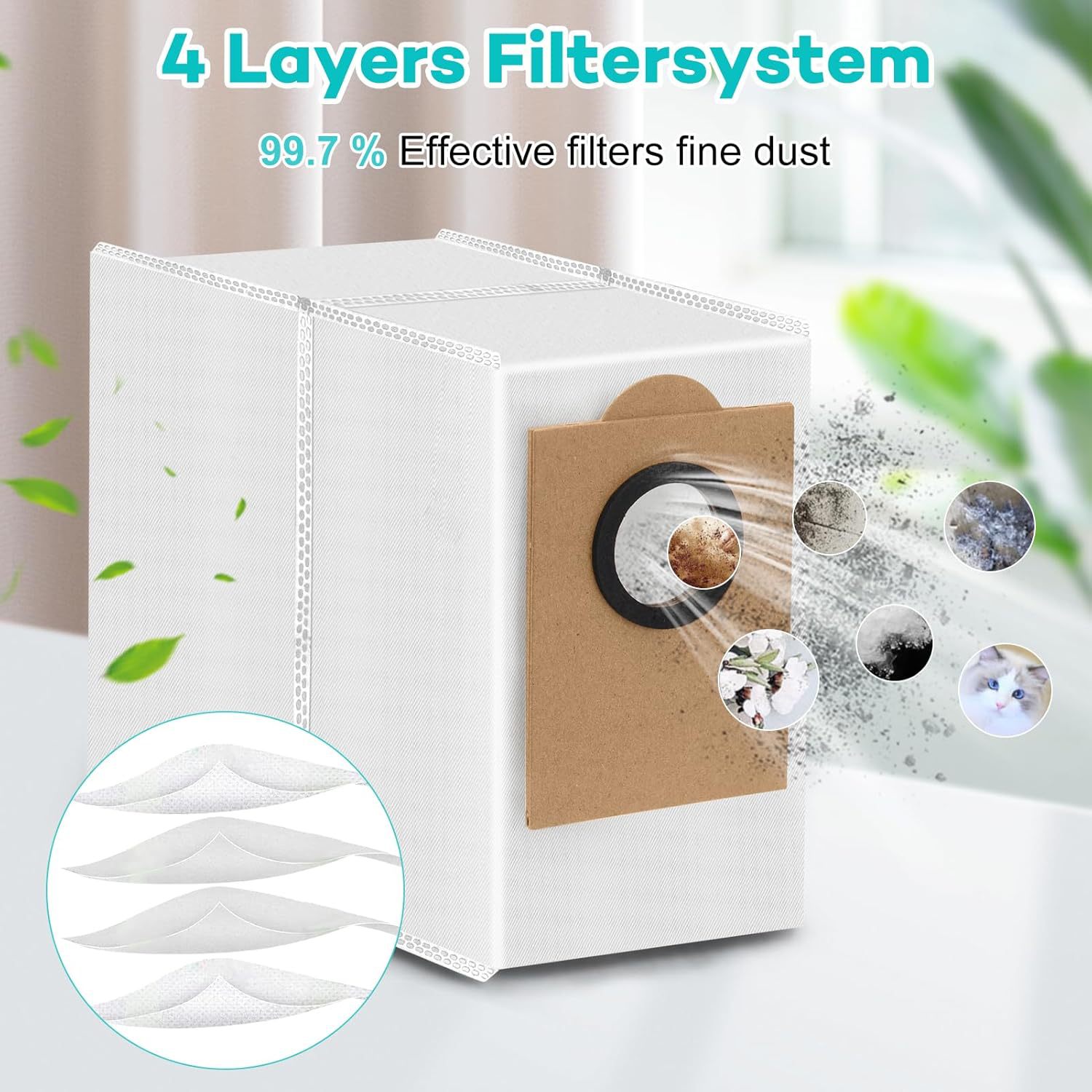 Dust Bags for Lefant M3 Auto-Empty Station, Compatible with M2 Pro / M2S Pro / L3 Robot Vacuum, 3-Layer Filtration Auto-Seal Large Capacity Replacement Bags