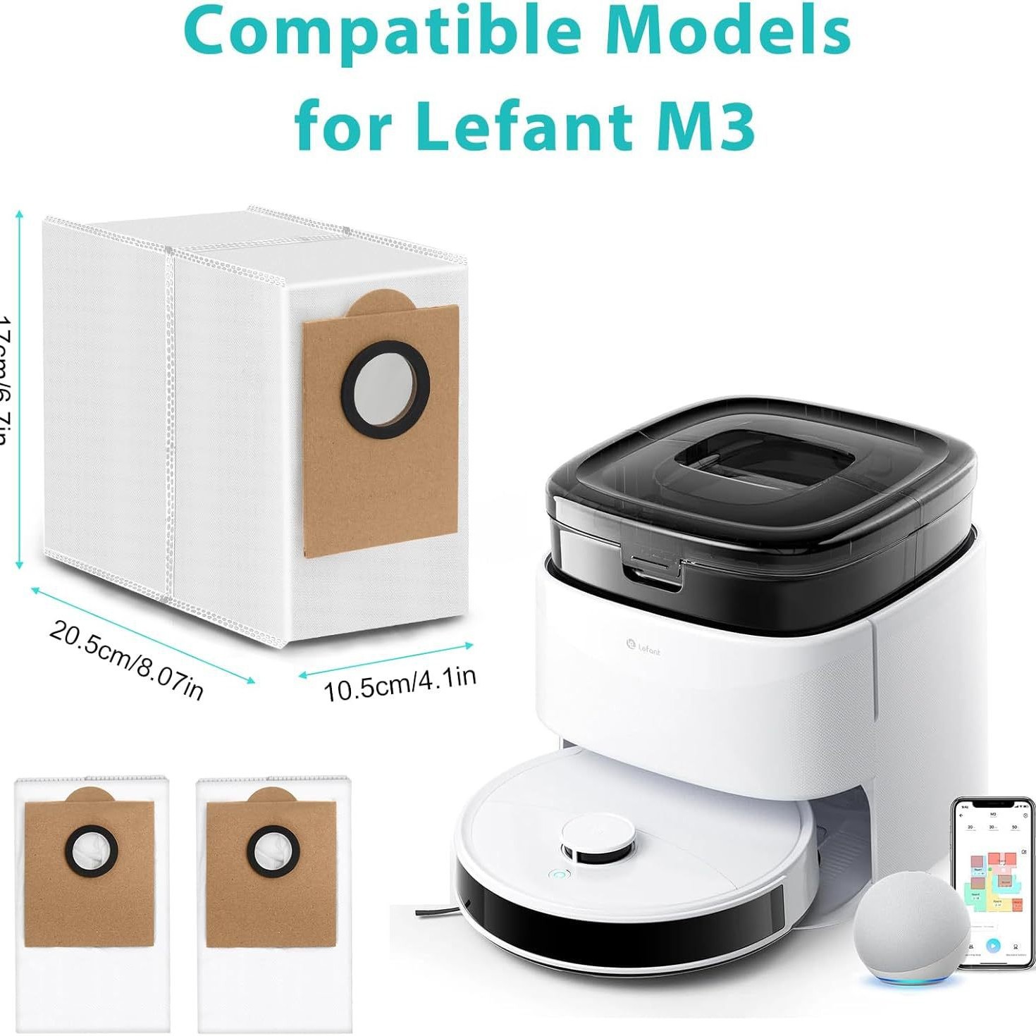 Dust Bags for Lefant M3 Auto-Empty Station, Compatible with M2 Pro / M2S Pro / L3 Robot Vacuum, 3-Layer Filtration Auto-Seal Large Capacity Replacement Bags