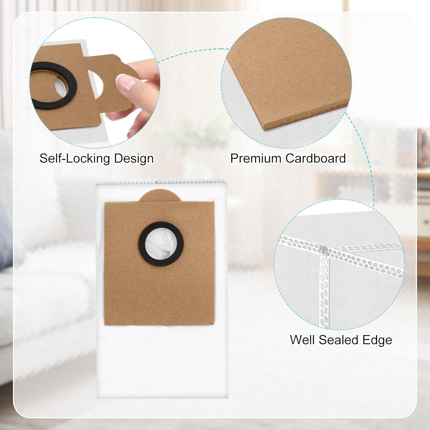 Dust Bags for Lefant M3 Auto-Empty Station, Compatible with M2 Pro / M2S Pro / L3 Robot Vacuum, 3-Layer Filtration Auto-Seal Large Capacity Replacement Bags