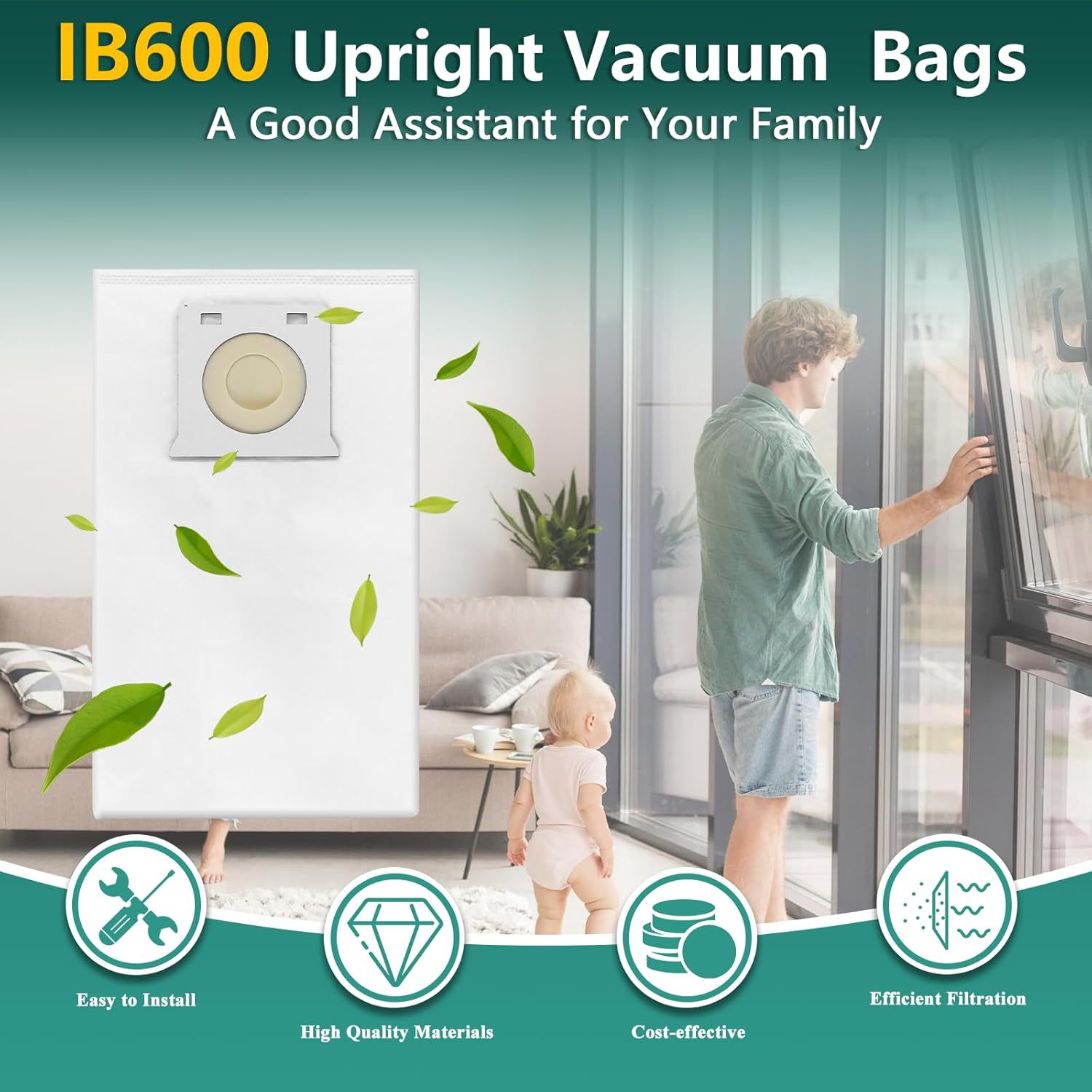 HEPA Dust Bags for Kenmore IB600 Intuition BU4018 BU4020 BU4021 BU4022 BU4050 Vacuum Cleaner, 3.0L, 6 Pack