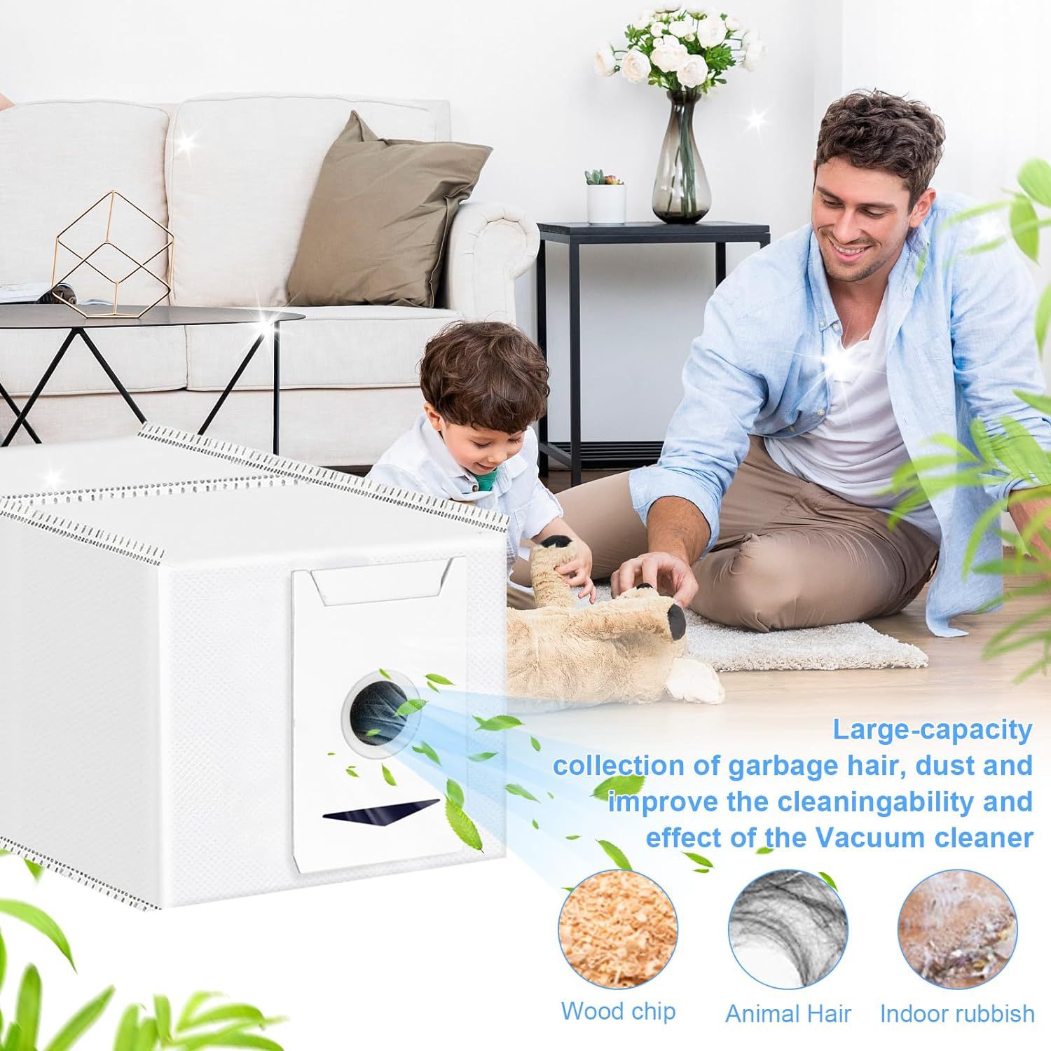 Antibacterial Dust Bags for ECOVACS DEEBOT T30 / T30 Max / T30 Pro OMNI, 3L Large Capacity, E11 Filtration, Auto-Seal, Replacement Accessories