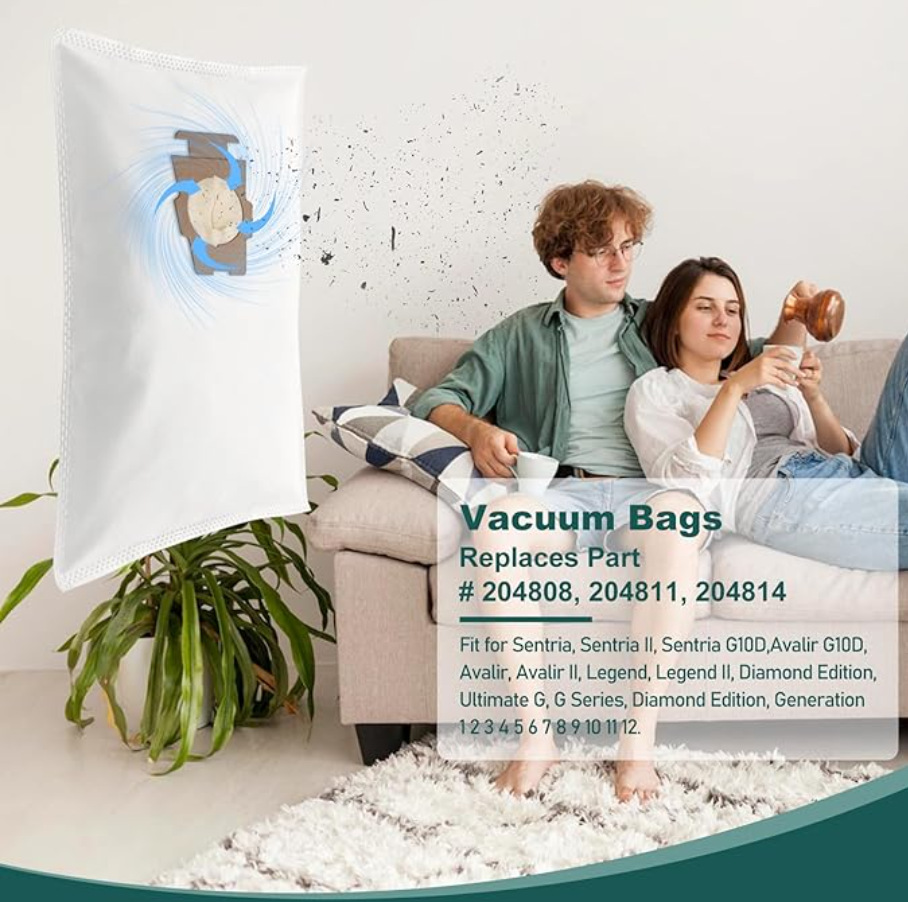 Dust Bags for Kirby G5 G6 G7E G10 G10E KY10 MK2 MK3 Vacuum Cleaner, Replace 204811 204814, Microfiber HEPA Filtration